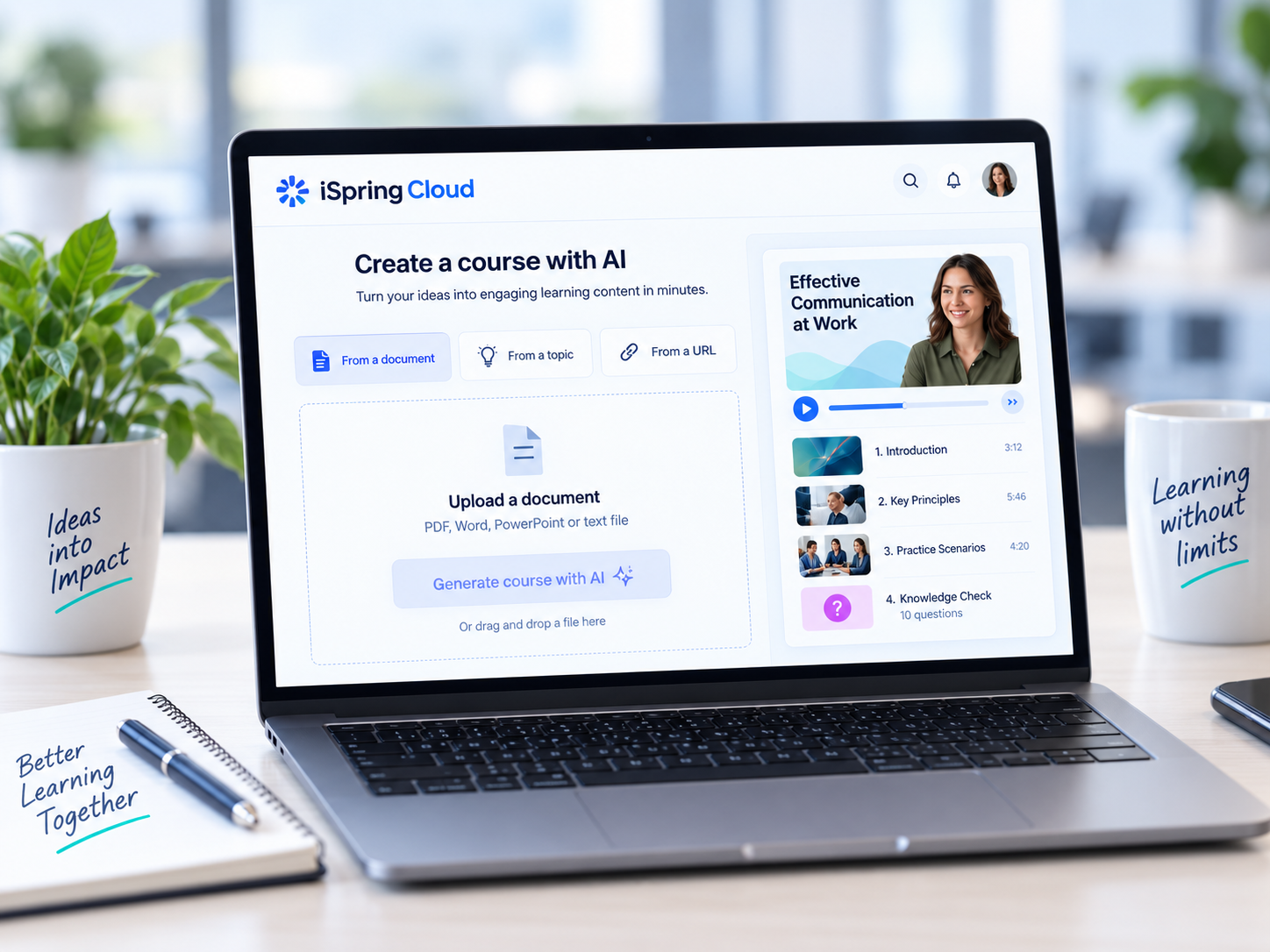 Browser-based AI course creation workspace